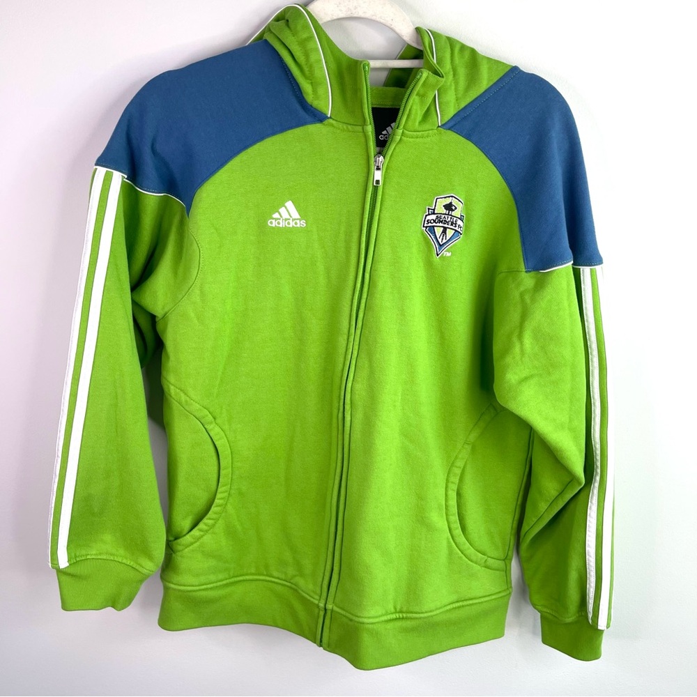 Boy’s Adidas Seattle Sounders FcC Green and Blue Sweatshirt with Hood Size 14/16
